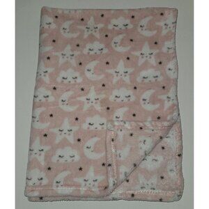 Pink White Cloud Star Moon Sleeping Fleece Baby Blanket Lovey Gray Baby Elements